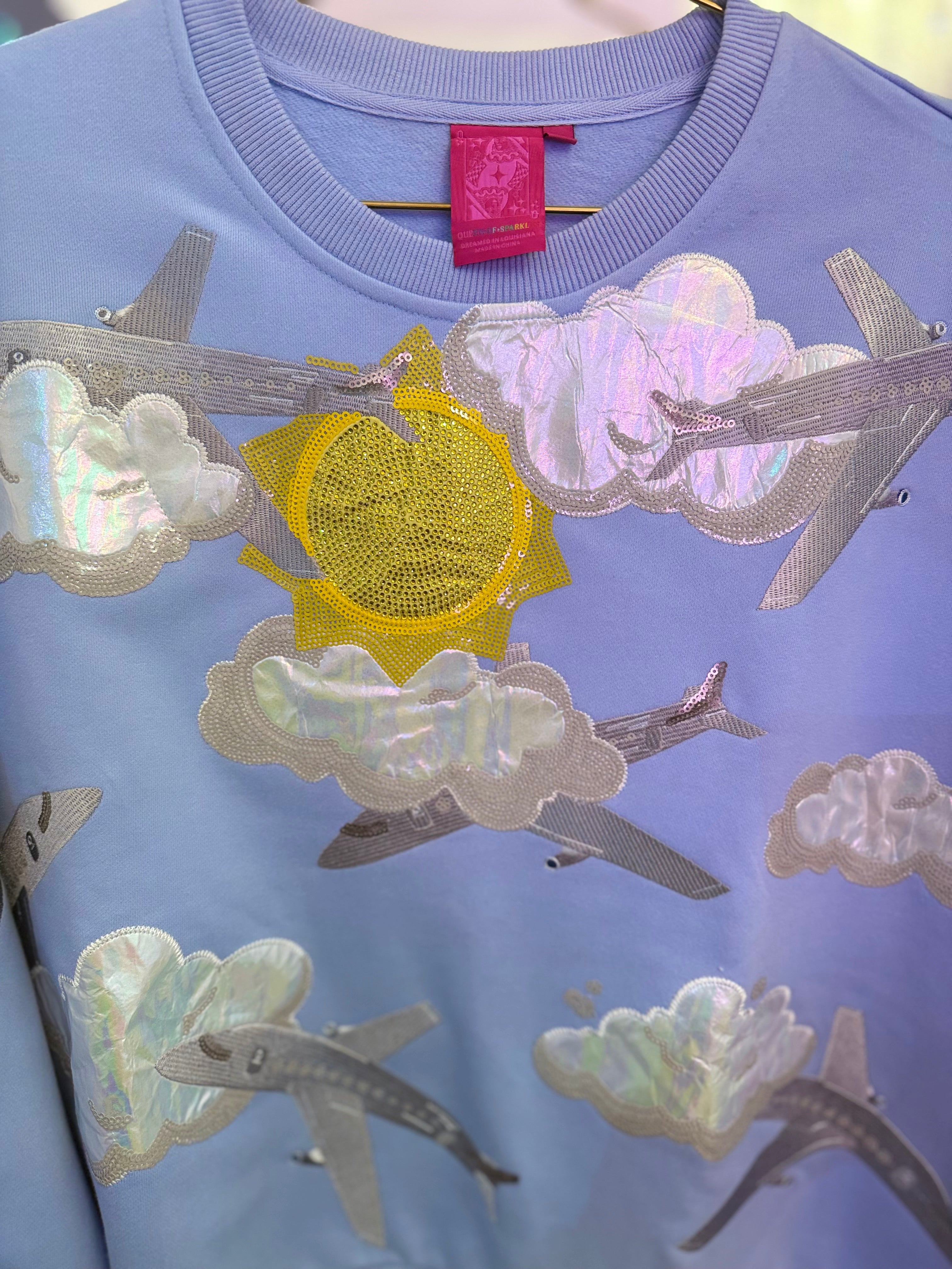 Blue Airplanes in Sky Sweatshirt | Queen of Sparkles