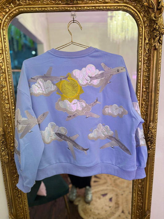 Blue Airplanes in Sky Sweatshirt | Queen of Sparkles
