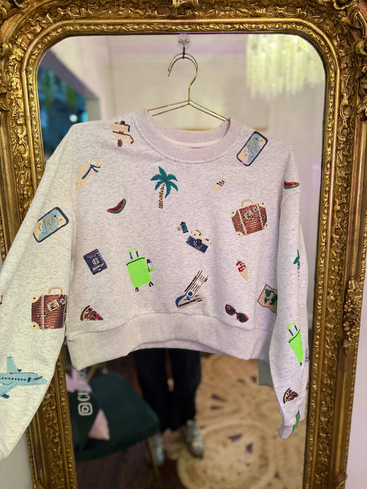 Grey Multi Travel Icon Sweatshirt | Queen of Sparkles