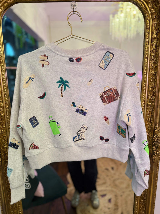 Grey Multi Travel Icon Sweatshirt | Queen of Sparkles