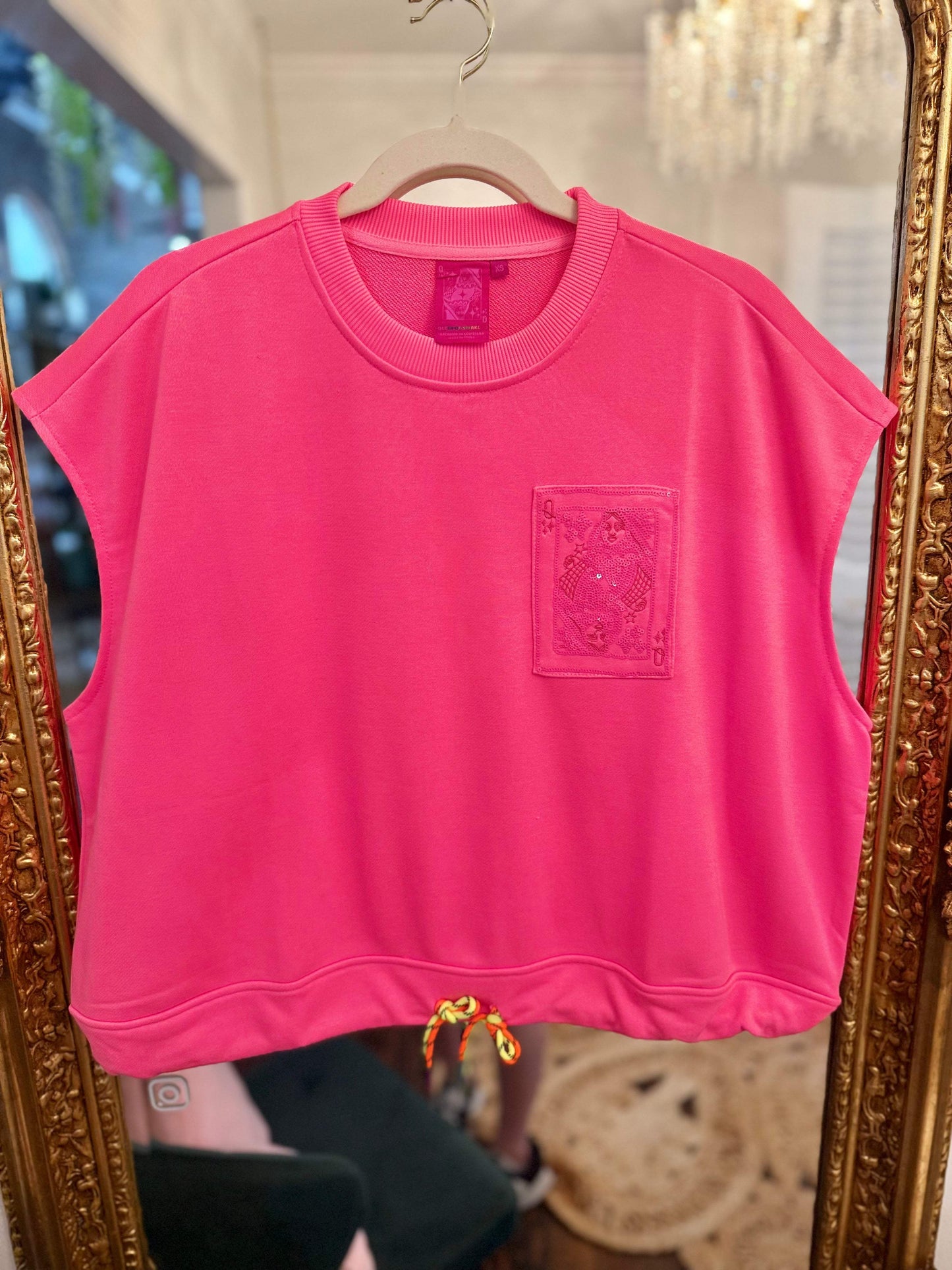 Neon Pink QOS Card Logo Draw String Tank | Queen of Sparkles