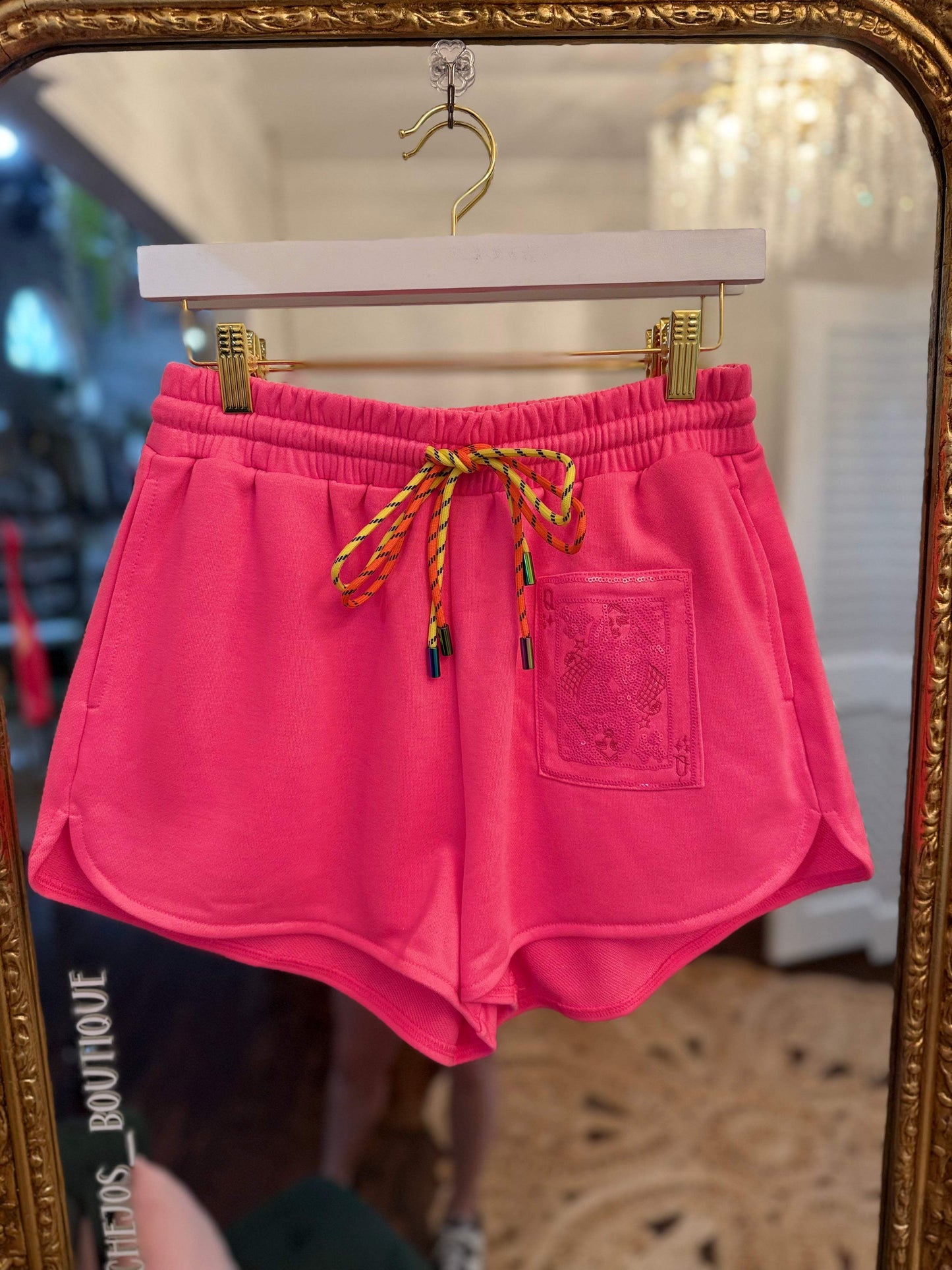 Neon Pink QOS Card Logo Draw String Short | Queen of Sparkles