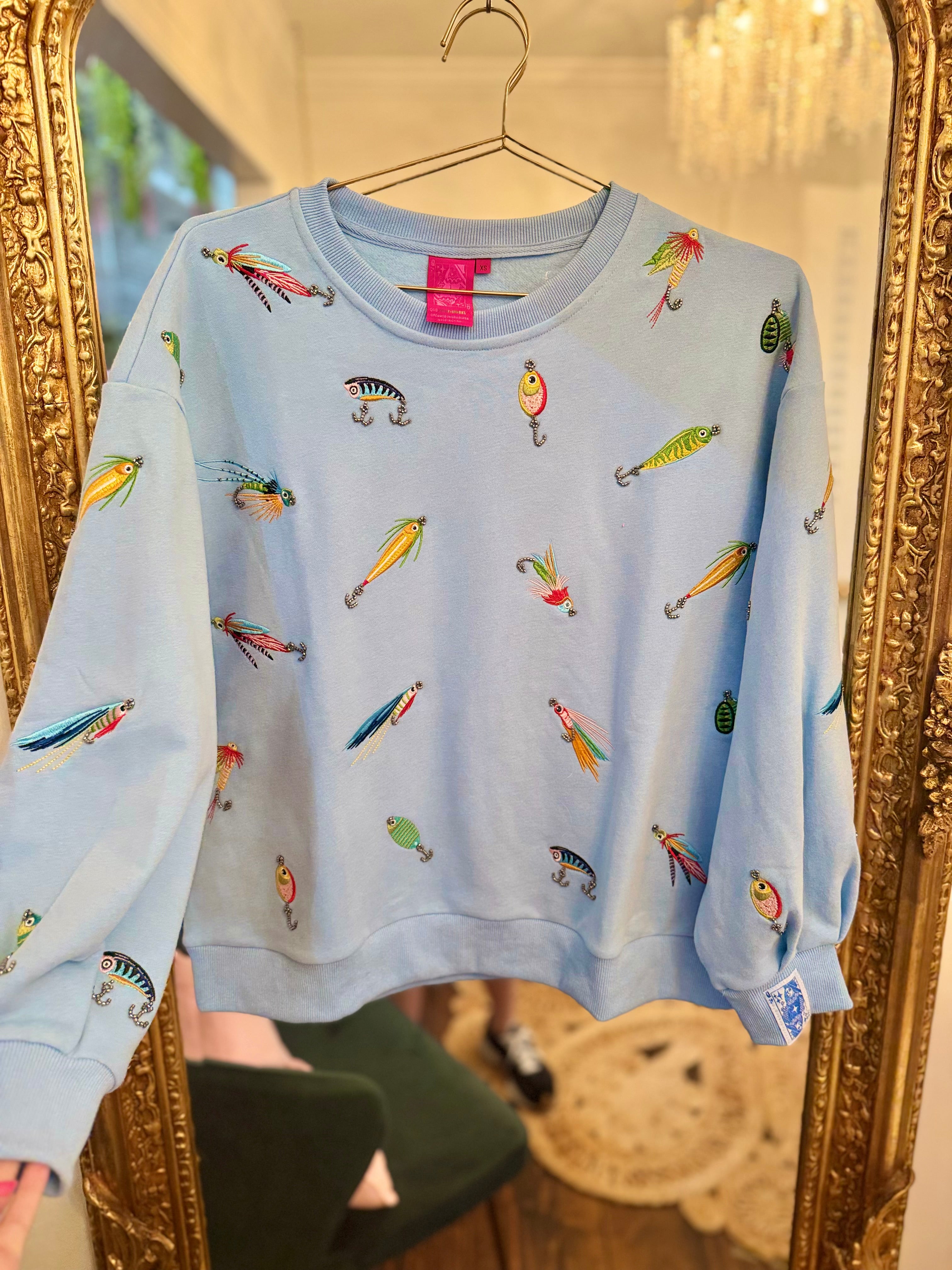 Light Blue Fishing Lure Sweatshirt | Queen of Sparkles