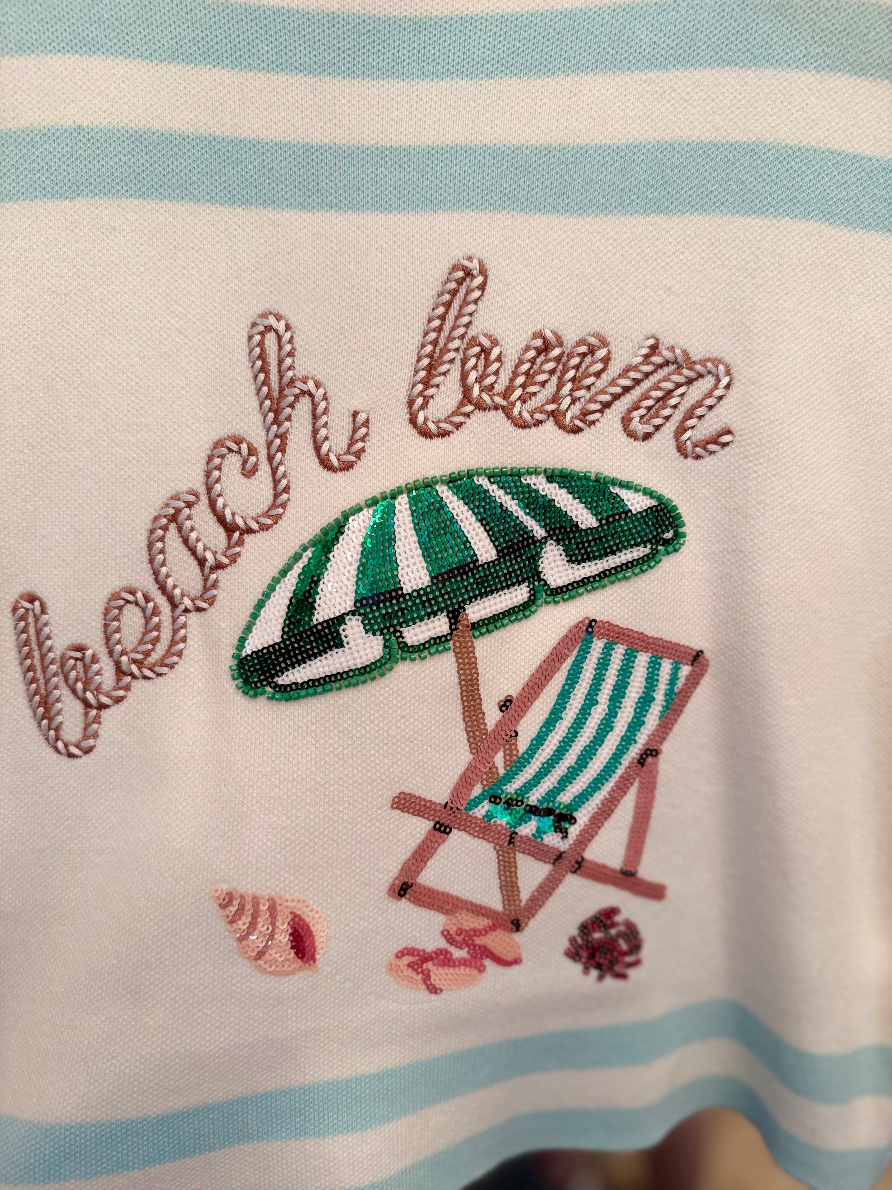 Ivory & Light Blue "Beach Bum" Umbrella & Chair Top | Queen of Sparkles