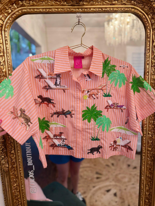 Orange Stripe Dogs at the Beach Cotton Top | Queen of Sparkles