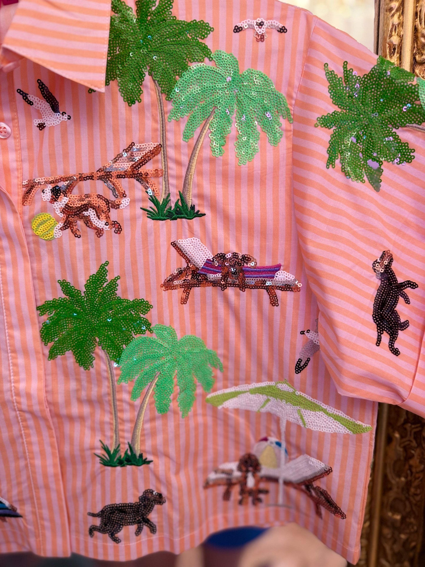 Orange Stripe Dogs at the Beach Cotton Top | Queen of Sparkles