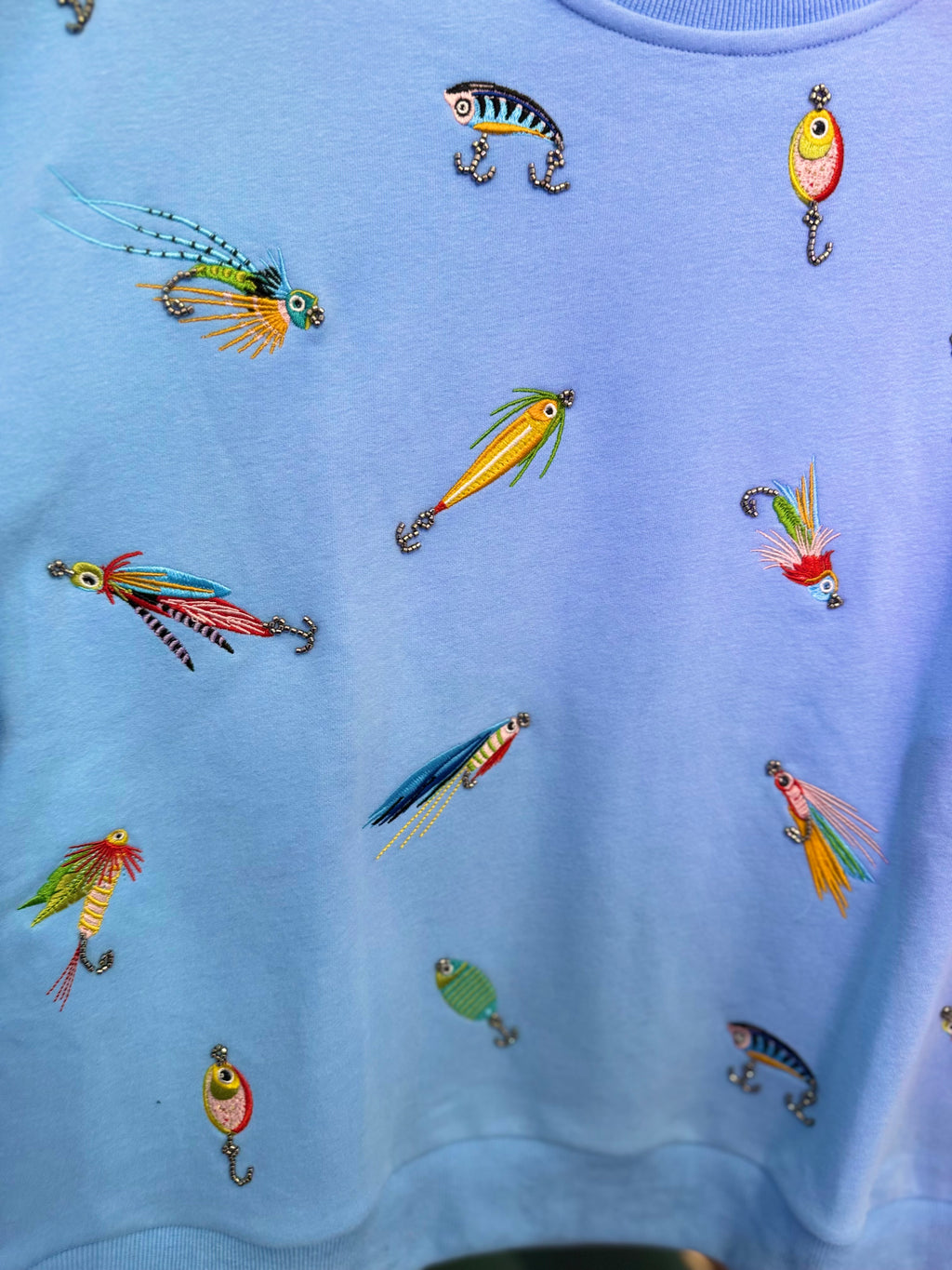 Light Blue Fishing Lure Sweatshirt | Queen of Sparkles