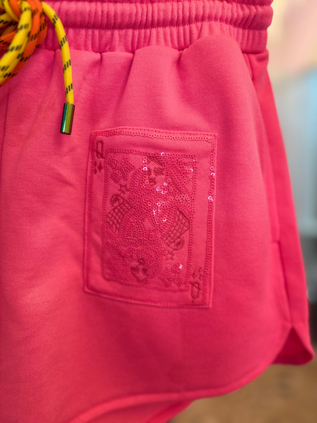 Neon Pink QOS Card Logo Draw String Short | Queen of Sparkles