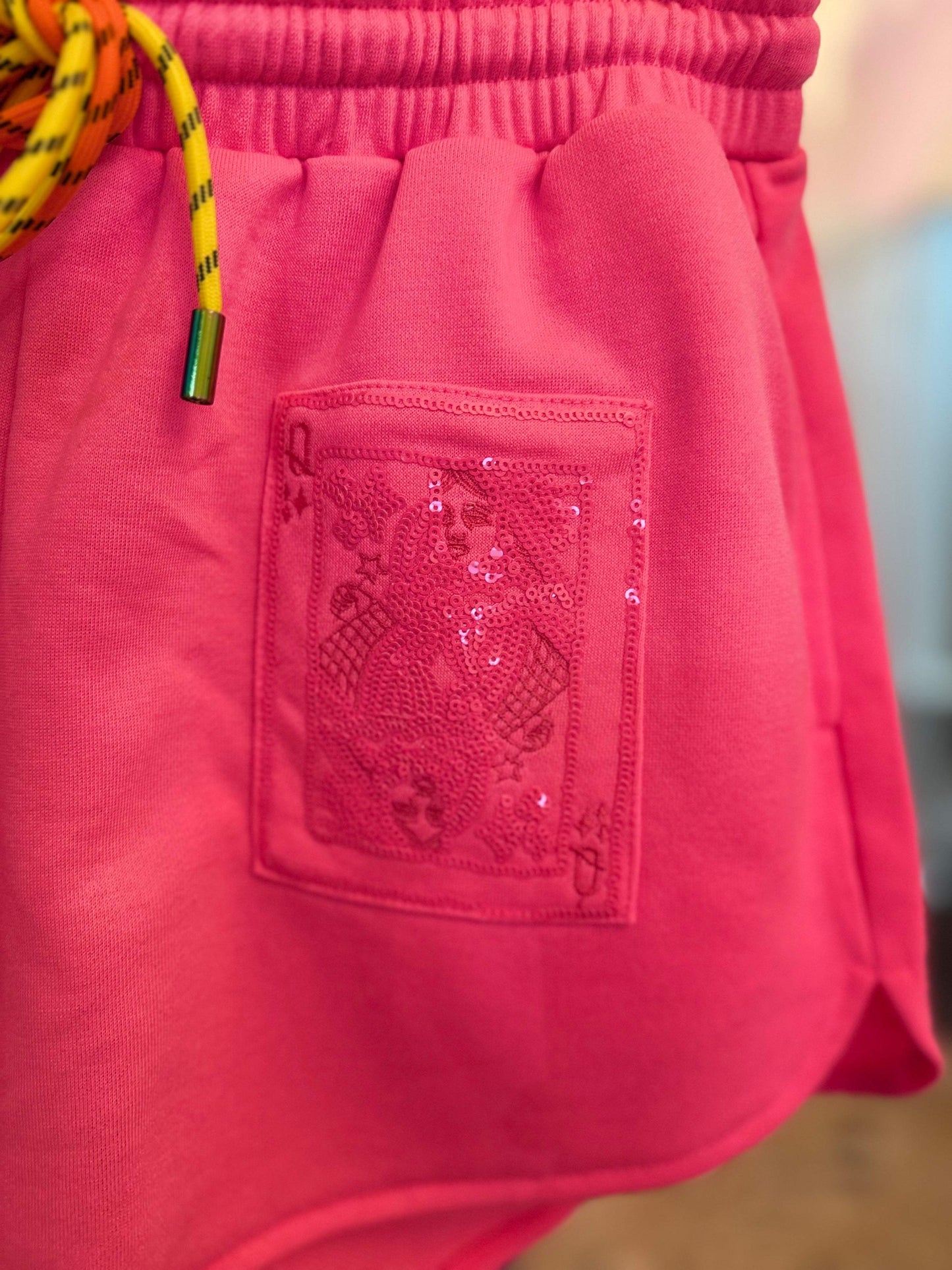 Neon Pink QOS Card Logo Draw String Short | Queen of Sparkles
