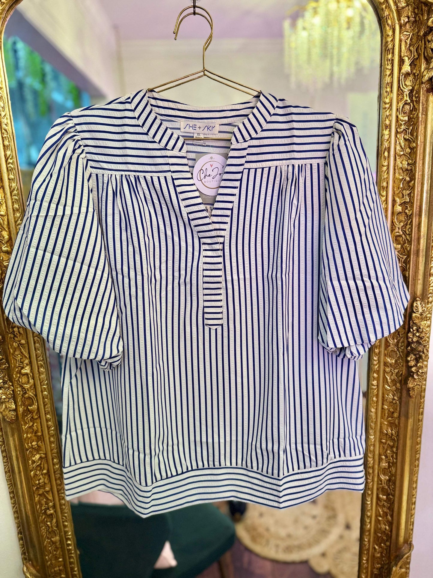 PLUS SIZE | Annabeth Striped Puff Sleeve Top