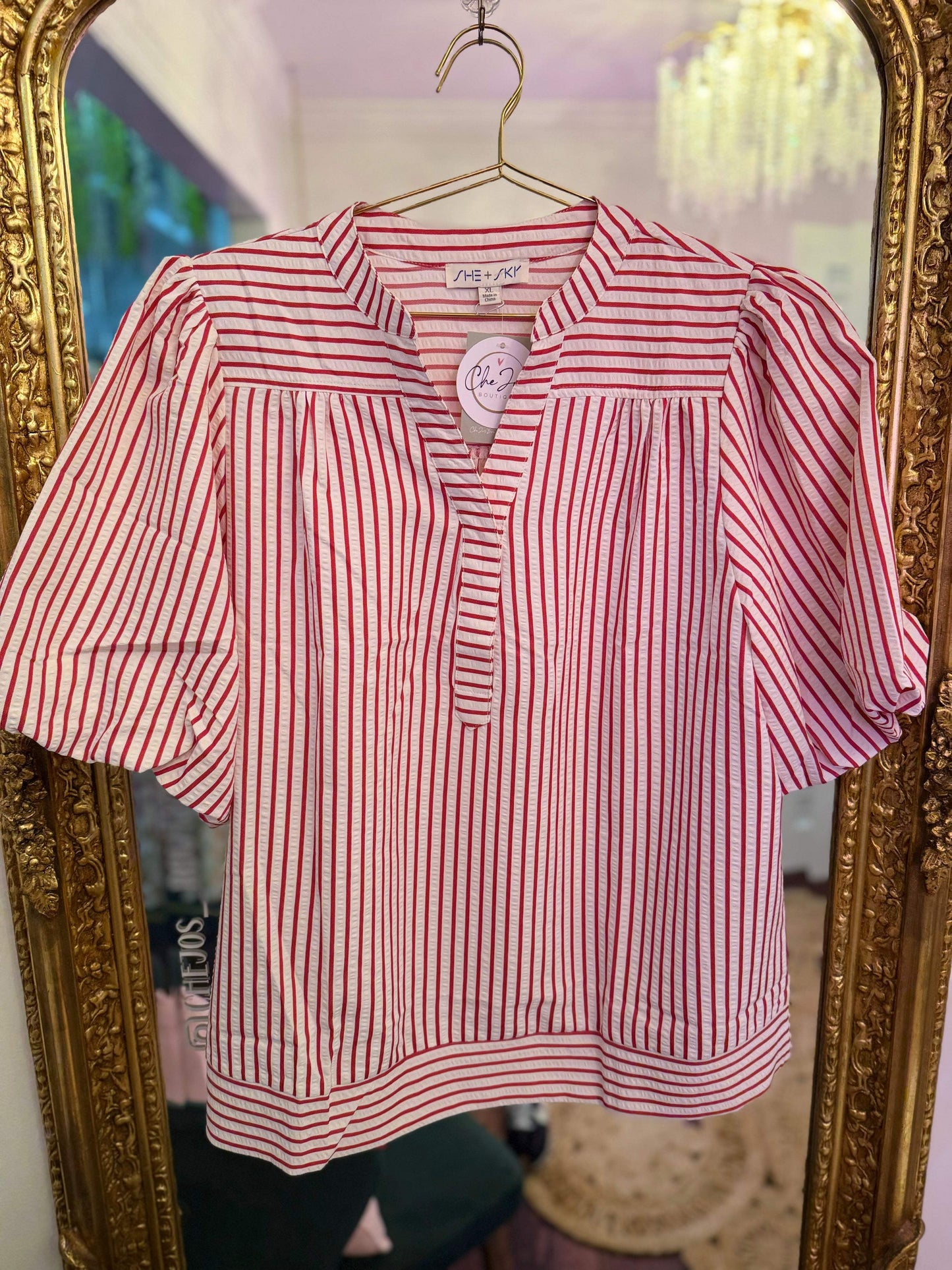 PLUS SIZE | Annabeth Striped Puff Sleeve Top