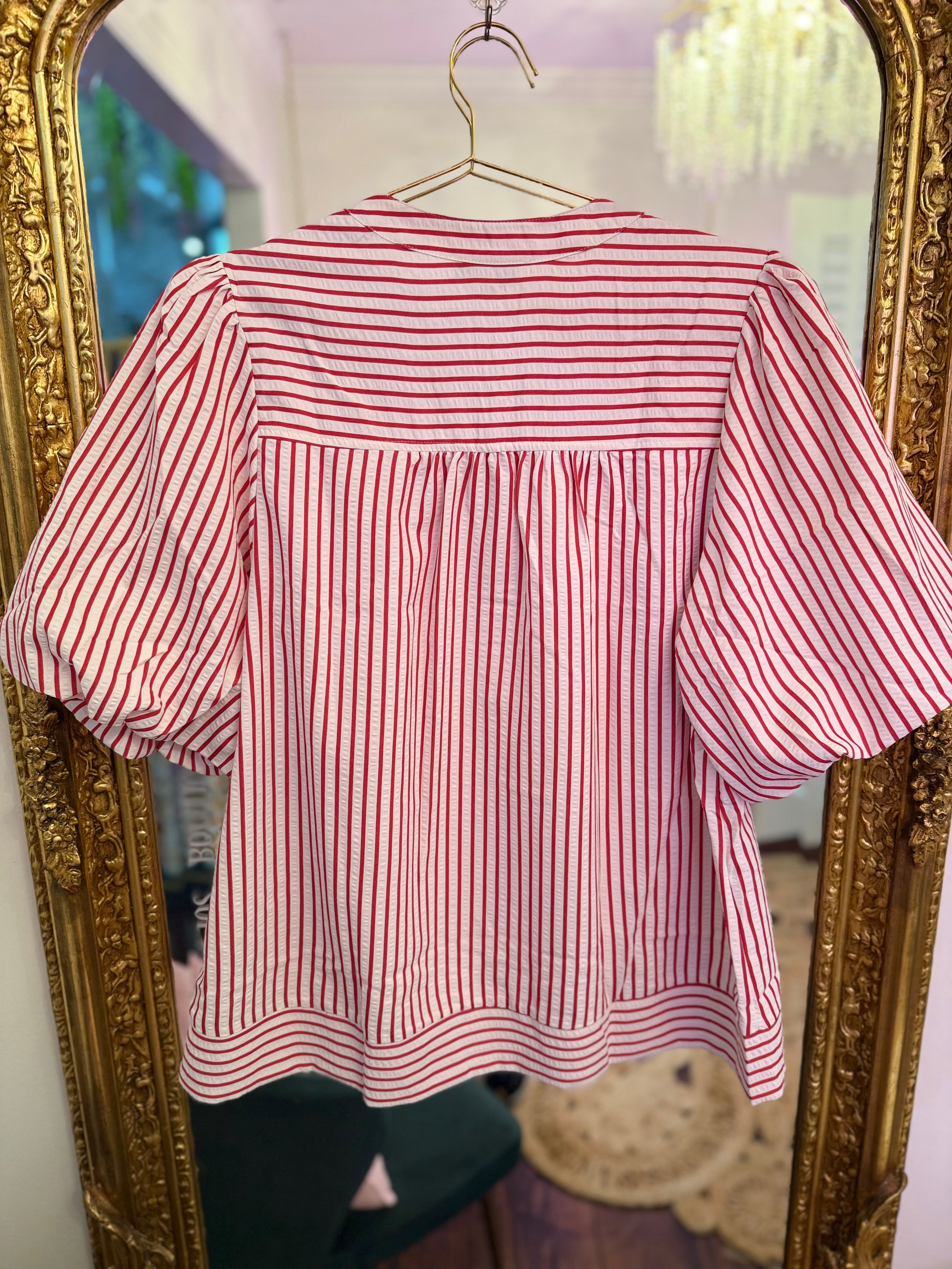 PLUS SIZE | Annabeth Striped Puff Sleeve Top