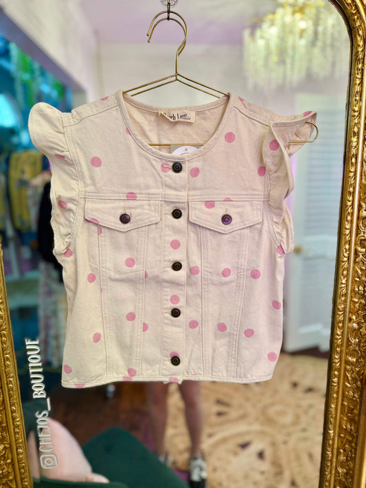 Delila Ruffle Sleeve Polka Dot Vest