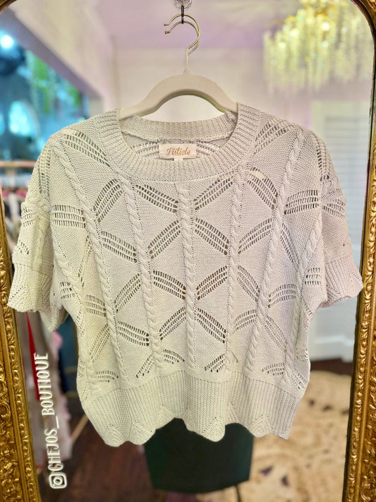 Pointelle Short Sleeve Knit Top