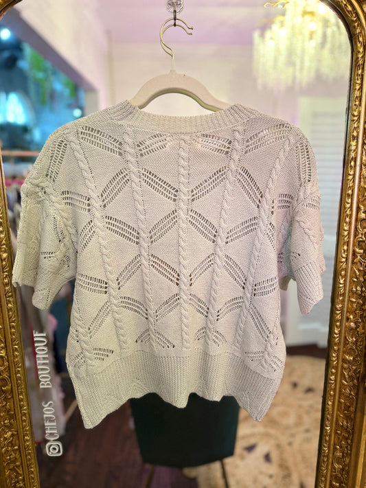 Pointelle Short Sleeve Knit Top