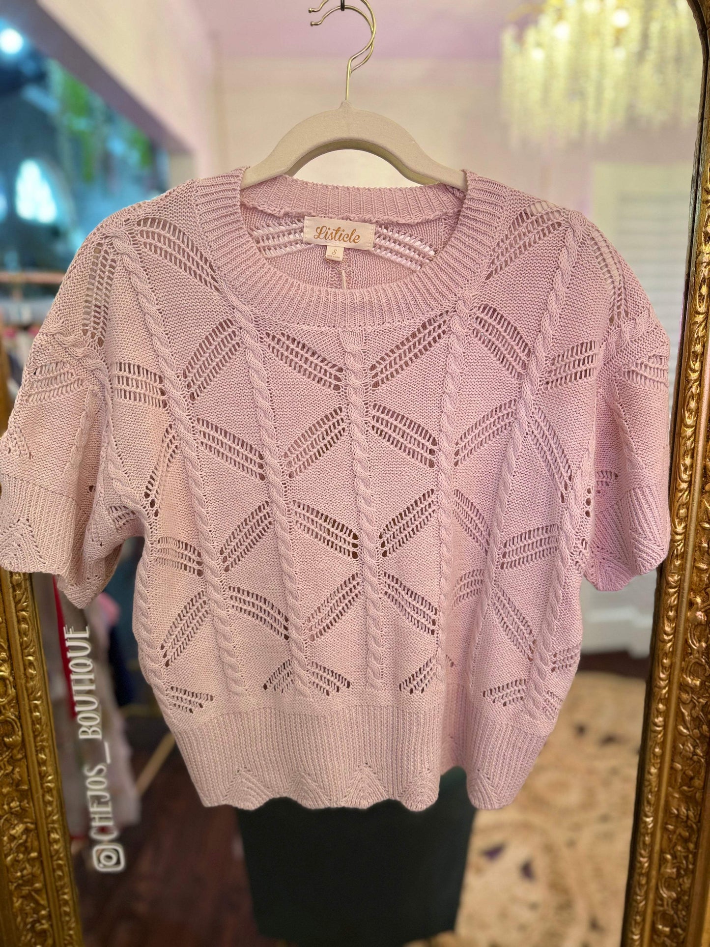 Pointelle Short Sleeve Knit Top