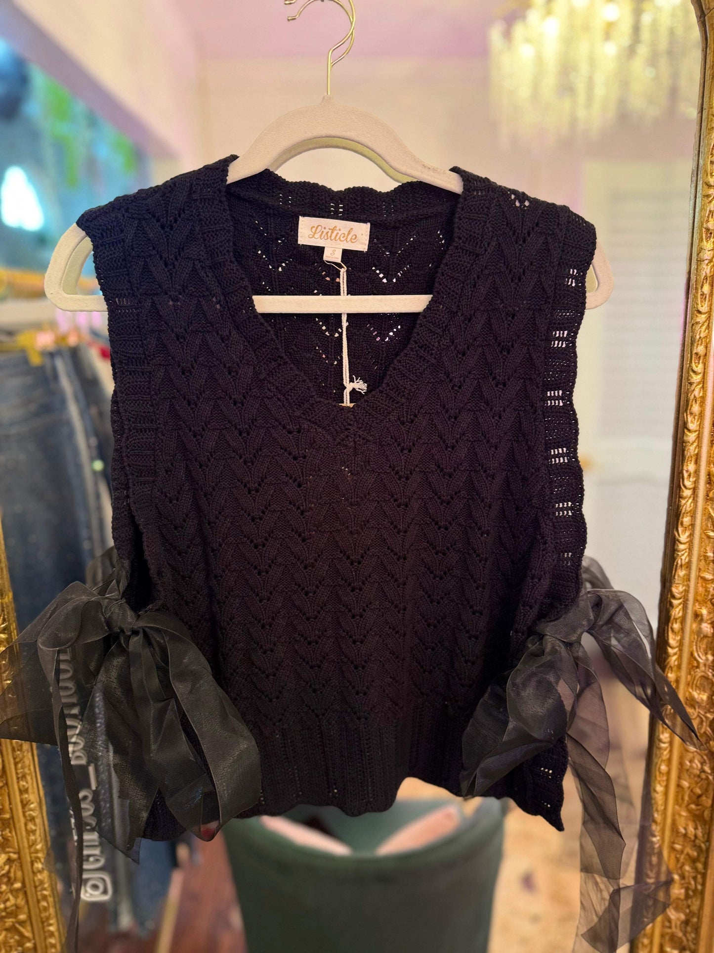 Sutton Knit Ribbon-Tie Vest Top