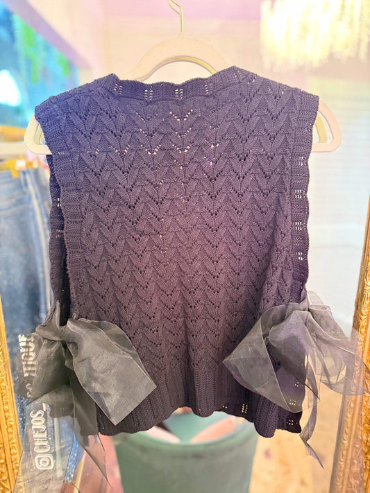 Sutton Knit Ribbon-Tie Vest Top