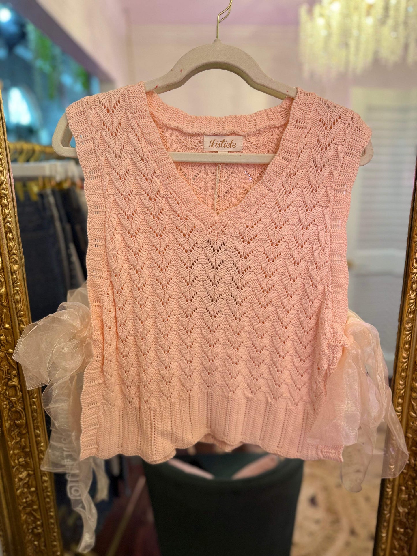 Sutton Knit Ribbon-Tie Vest Top