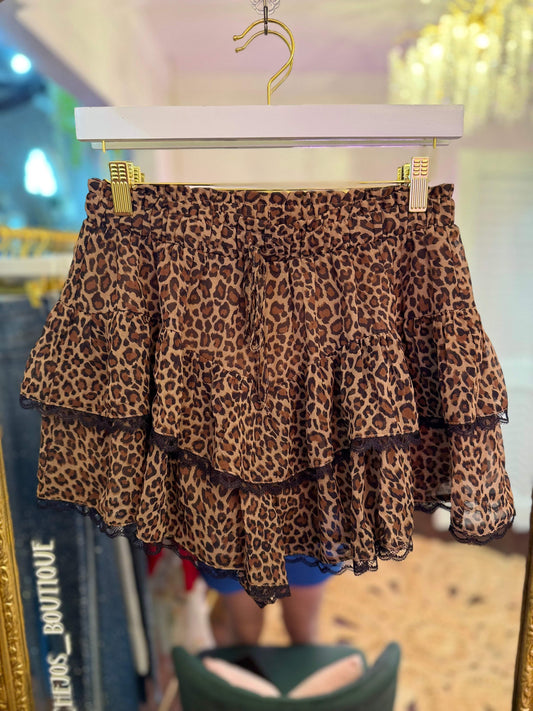 Lainey Leopard Tiered Lace Skort
