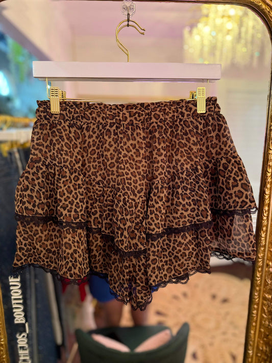 Lainey Leopard Tiered Lace Skort