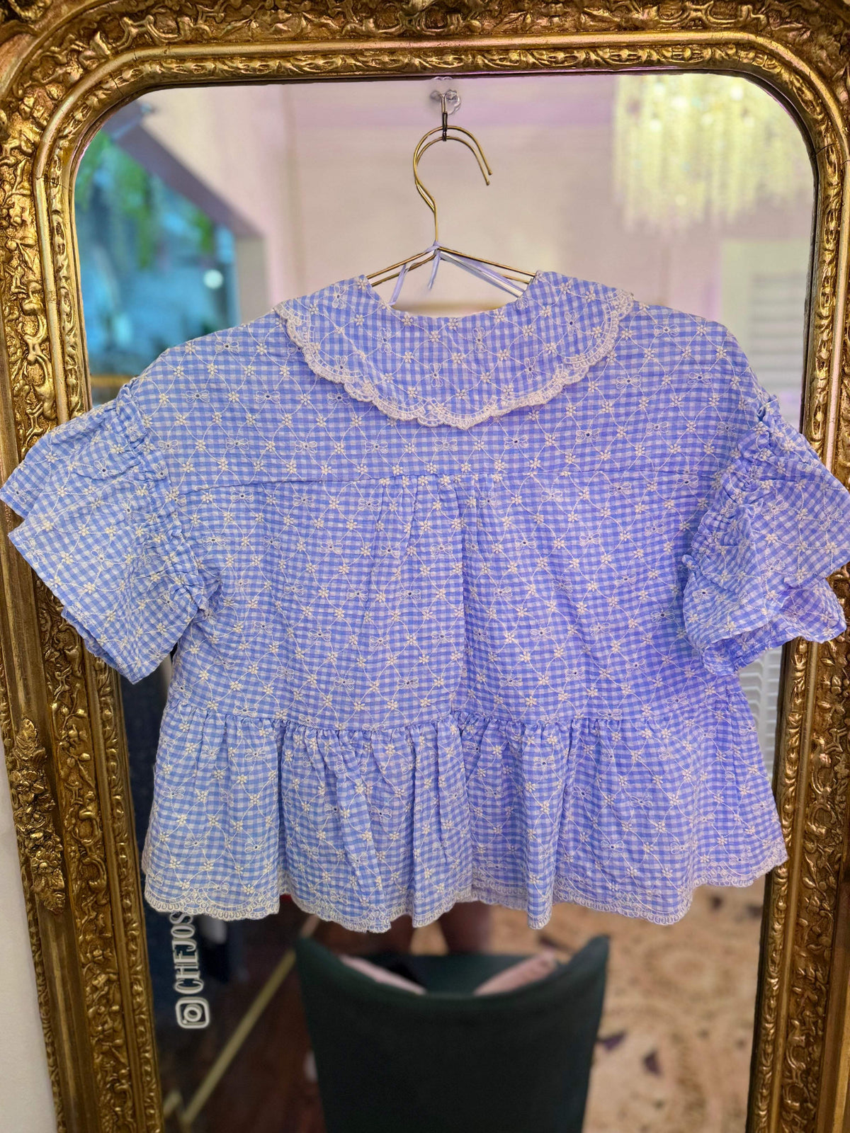 Josie Gingham Embroidered Peplum Blouse