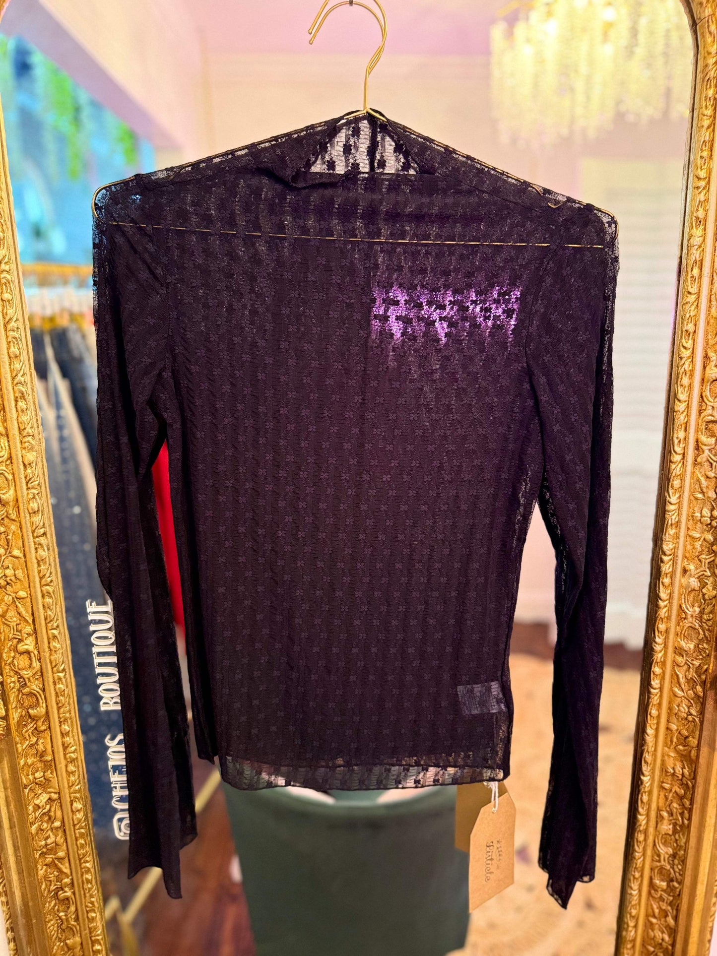 Adalyn Sheer Lace Mock Neck Top
