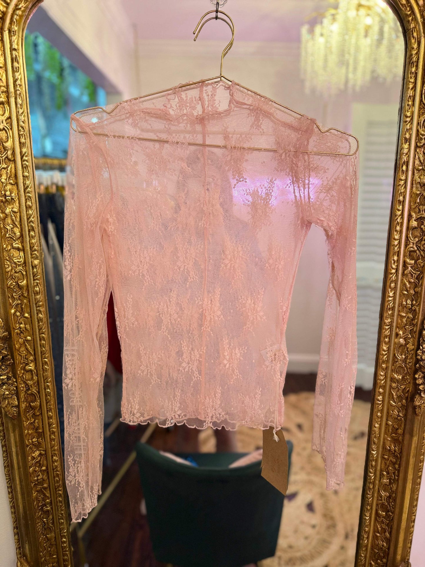 Adalyn Sheer Lace Mock Neck Top
