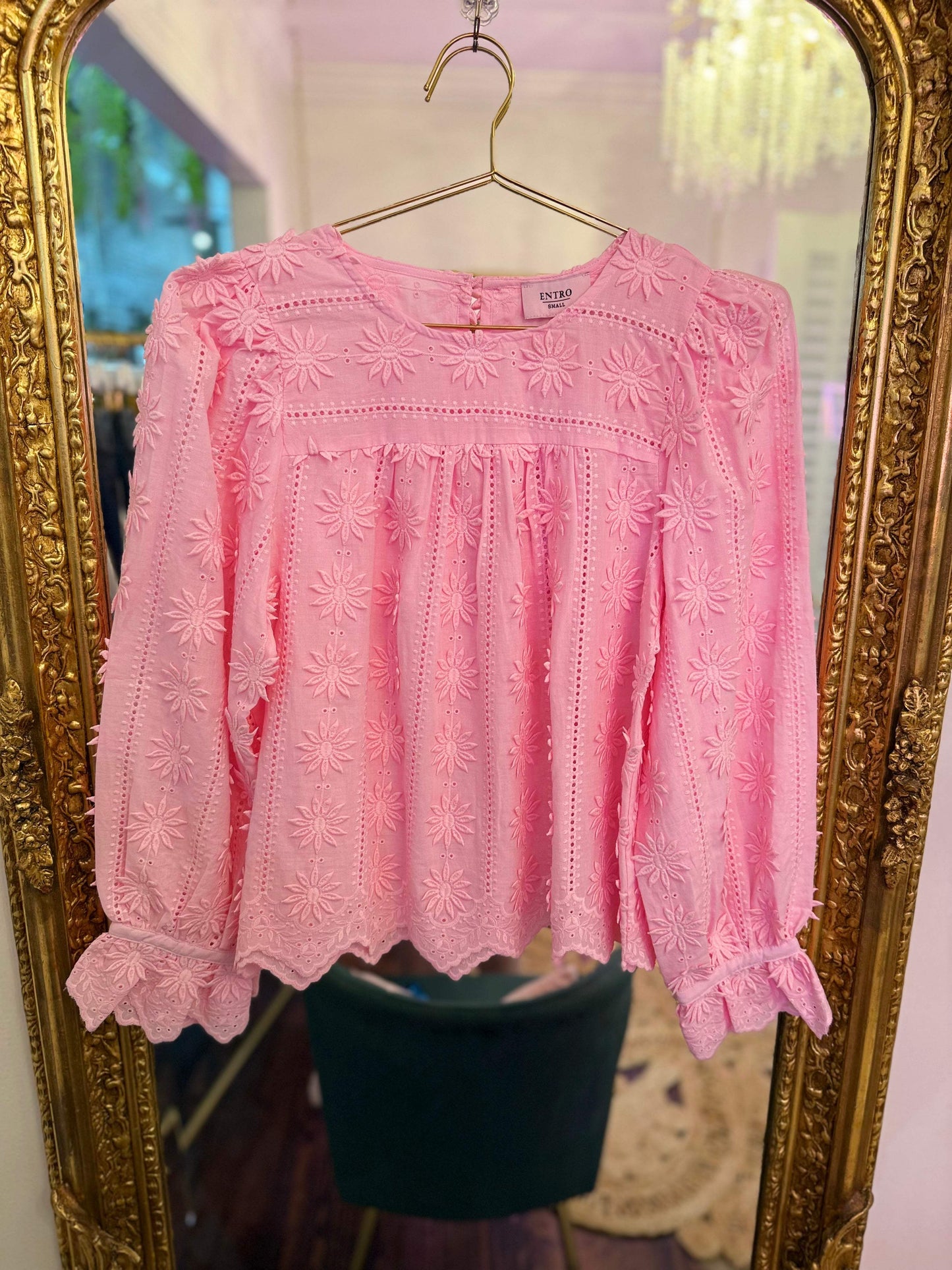 Raised Floral-Motif Long Sleeve Blouse