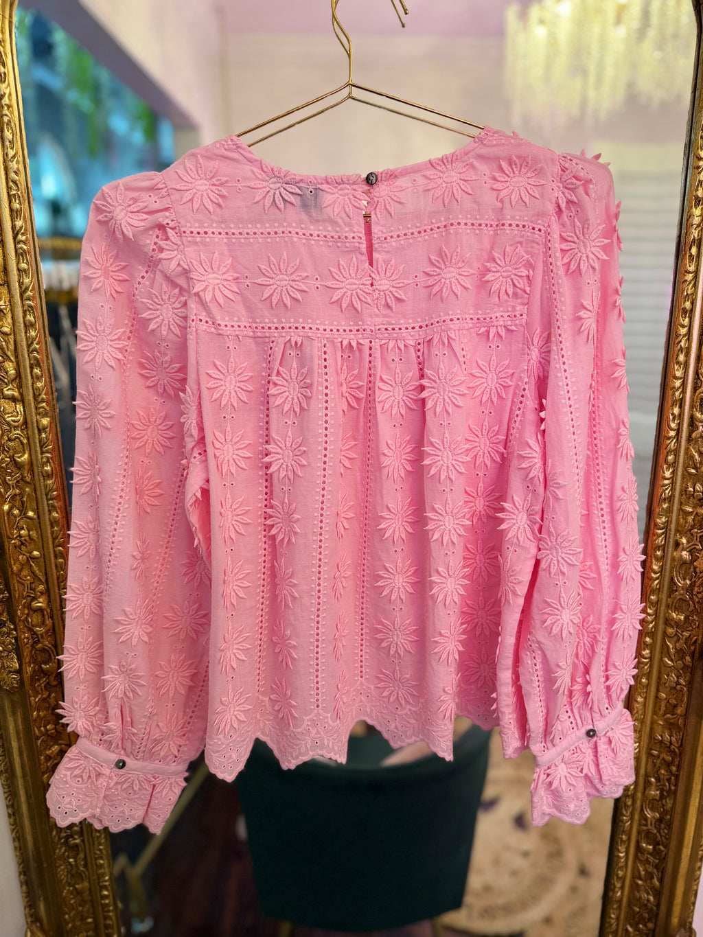 Raised Floral-Motif Long Sleeve Blouse