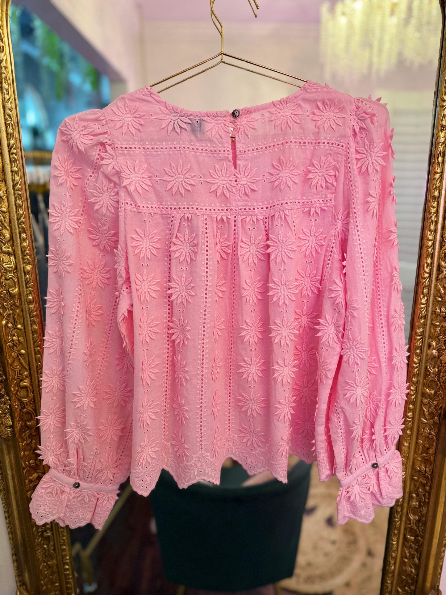 Raised Floral-Motif Long Sleeve Blouse
