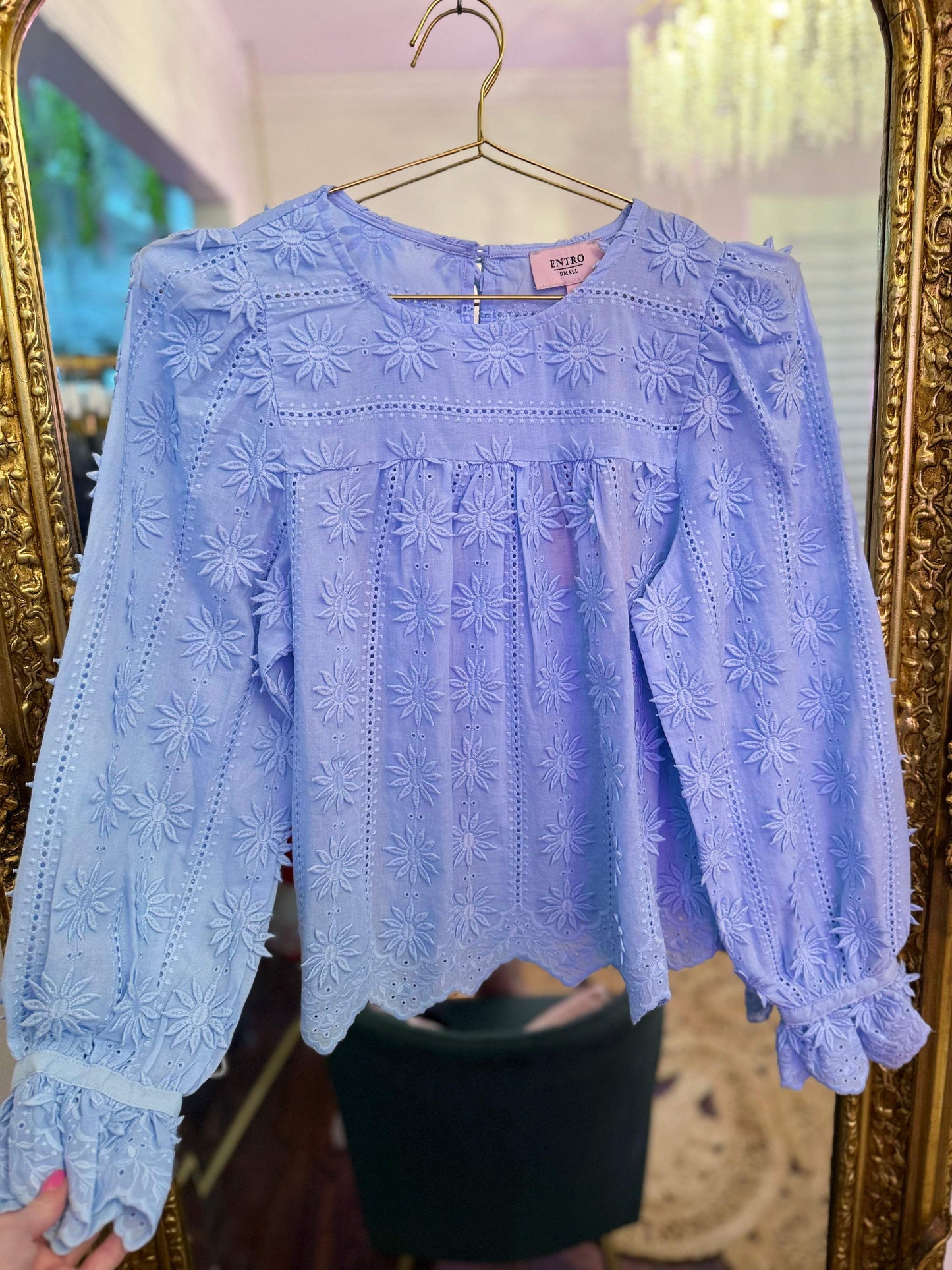 Raised Floral-Motif Long Sleeve Blouse