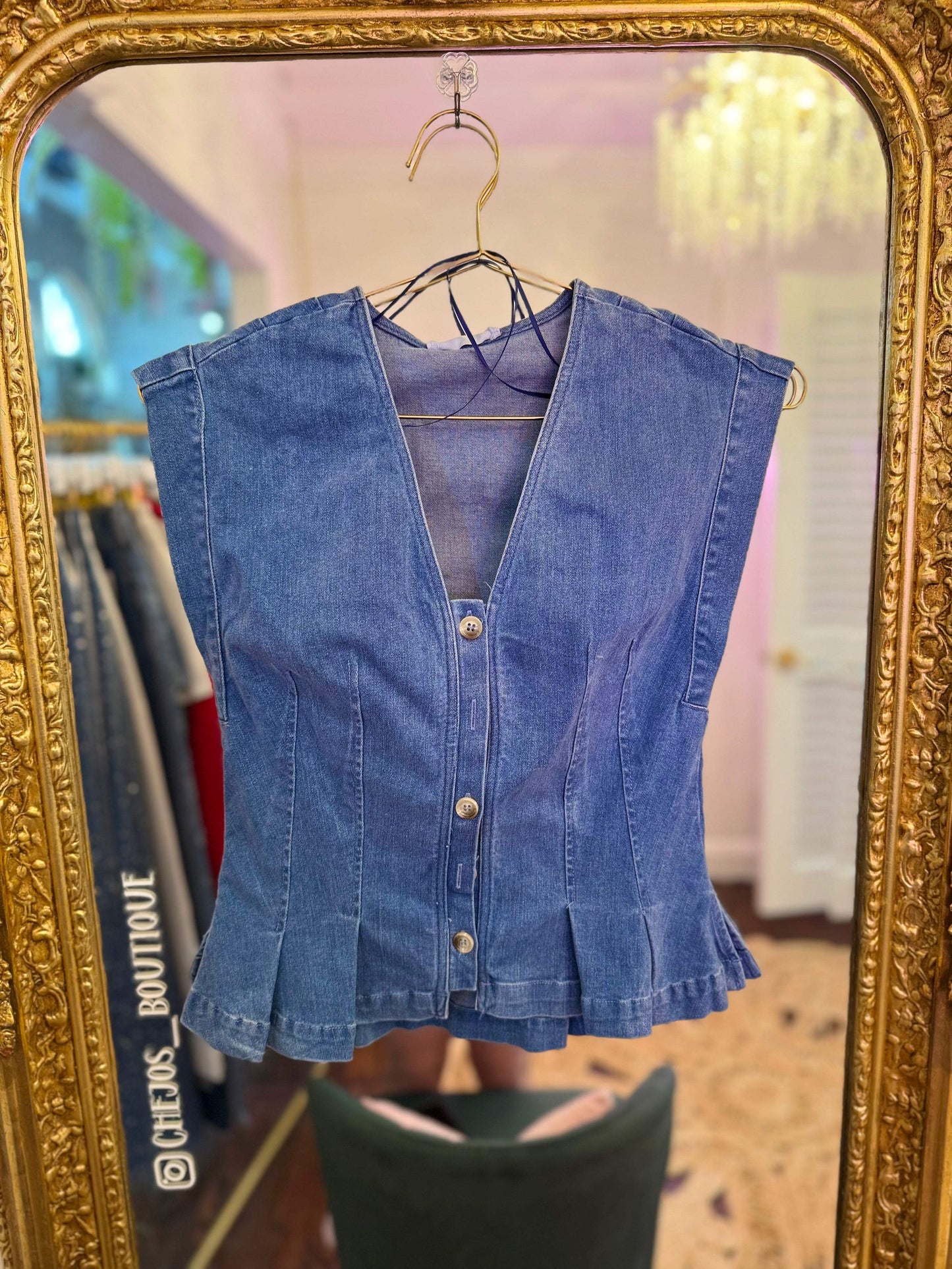 Darling Cap Pleated Denim Button-Down Top