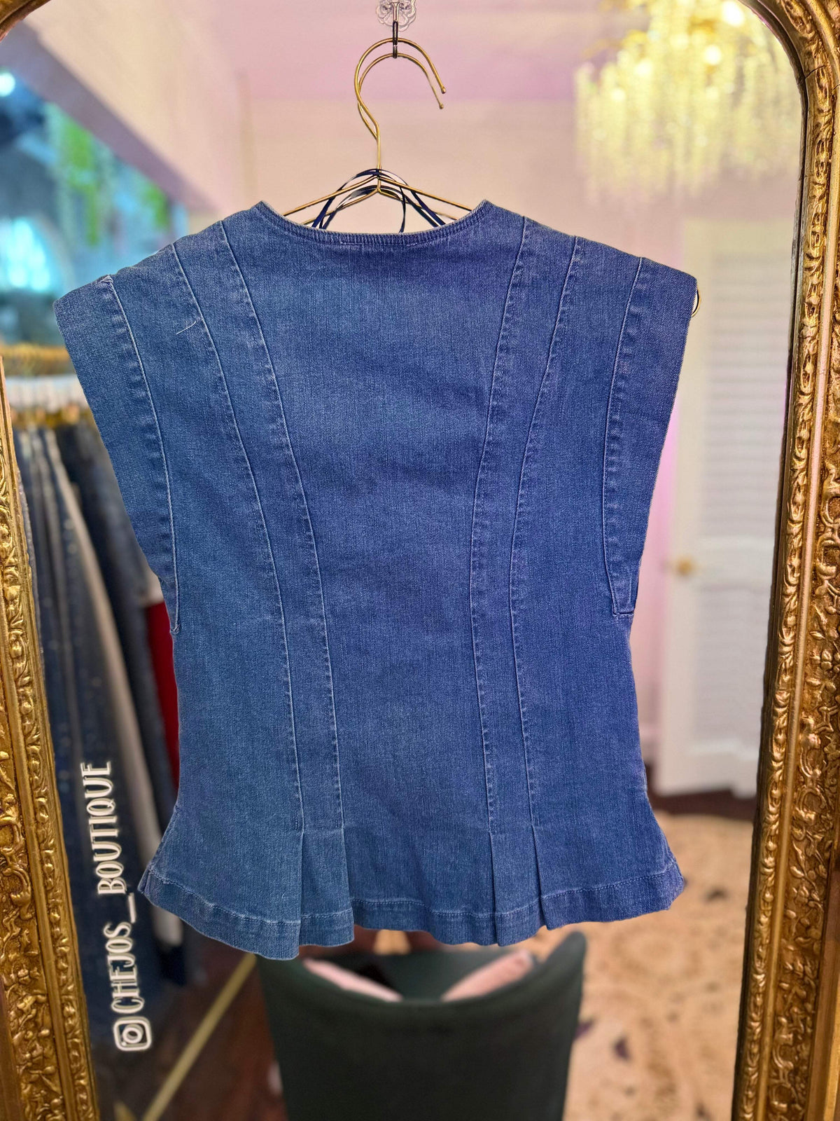 Darling Cap Pleated Denim Button-Down Top