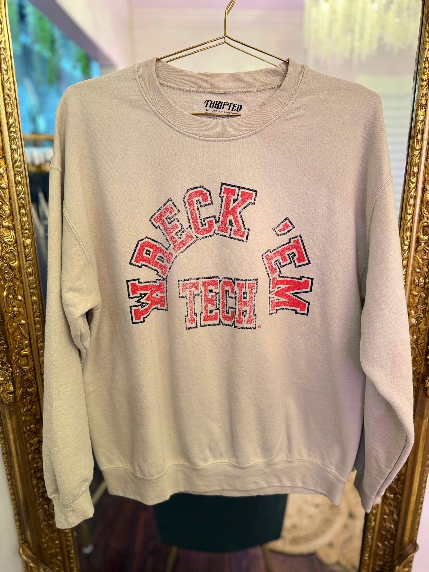 Texas Tech Wreck Em Tech Mega Arch Sand Thrifted Sweatshirt | PLUS SIZE AVAILABLE