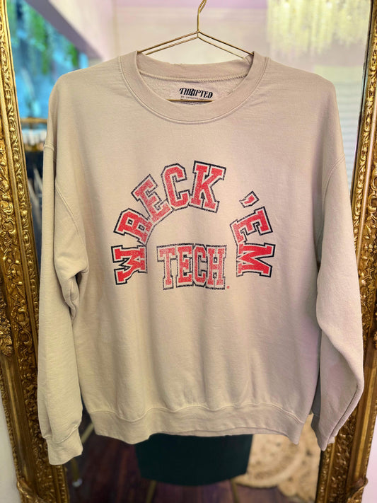 Texas Tech Wreck Em Tech Mega Arch Sand Thrifted Sweatshirt | PLUS SIZE AVAILABLE