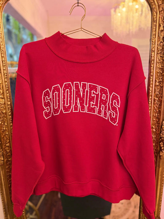 College Polka Dot Puff Reversible Mock Neck Sweatshirt