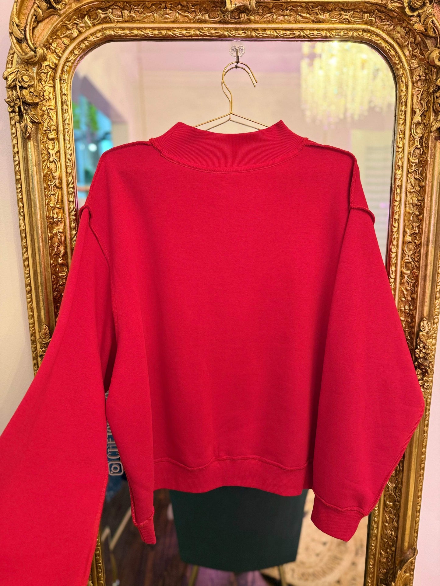 College Polka Dot Puff Reversible Mock Neck Sweatshirt