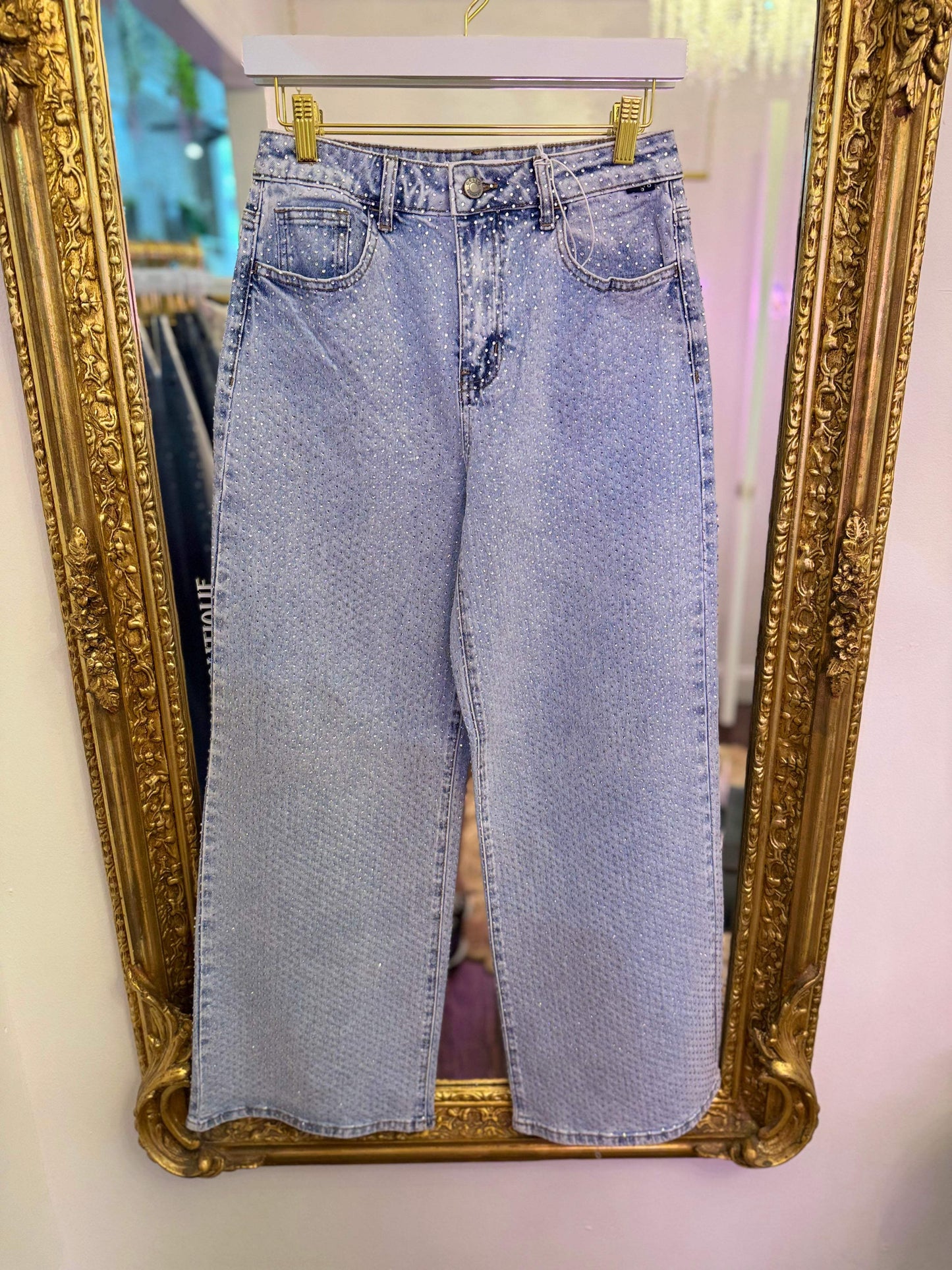 Kimmie Wide Leg Rhinestone Jeans