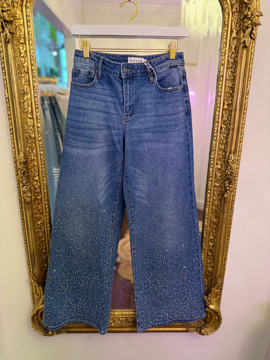Ellie High Rise Embellished Wide Leg Jeans