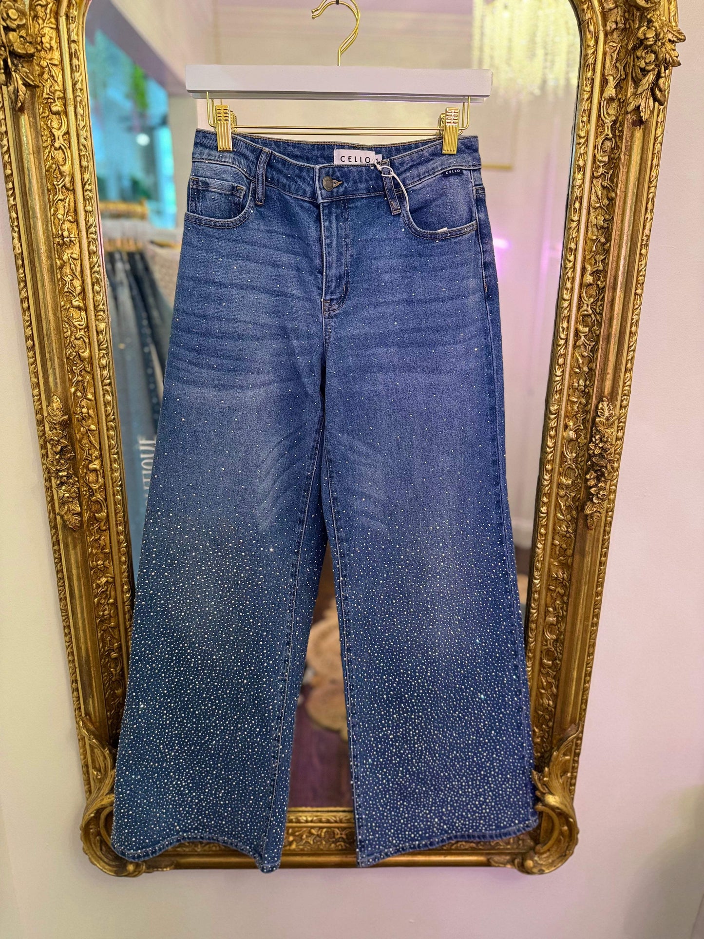 Ellie High Rise Embellished Wide Leg Jeans