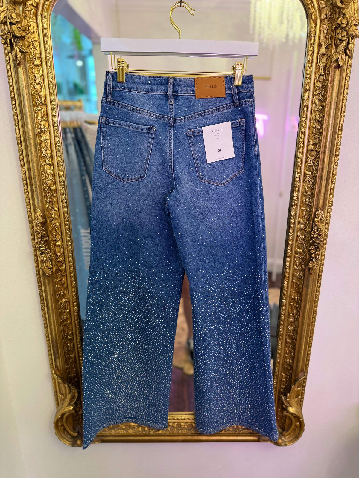 Ellie High Rise Embellished Wide Leg Jeans