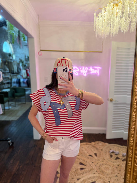 1776 Striped Short Sleeve Top | PLUS SIZE AVAILABLE