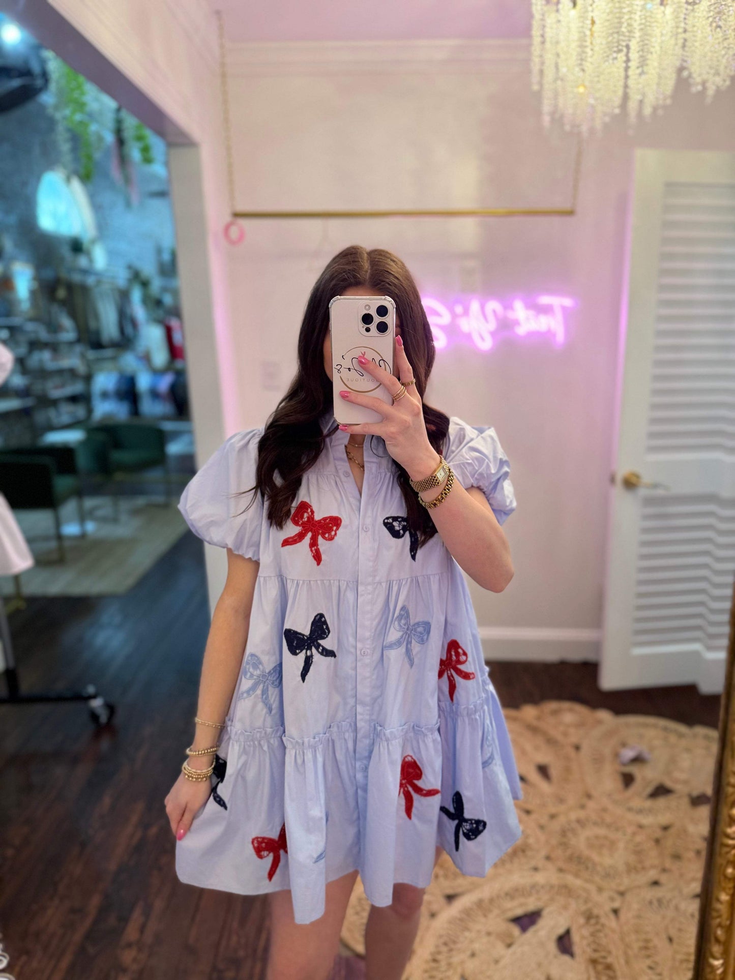 Embroidered Lace Bow Poplin Mini Dress