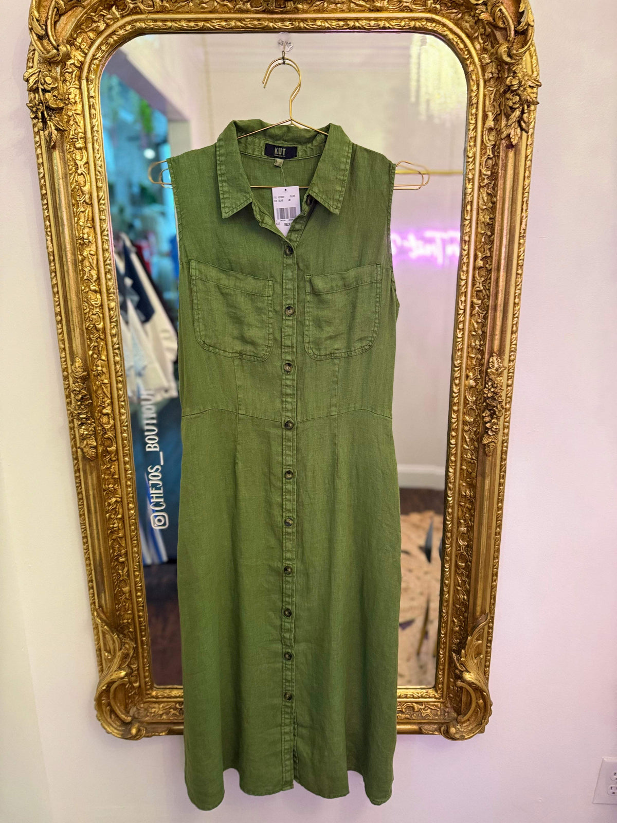 Bowie Button Down Sleeveless Midi Dress - Olive | Kut from the Kloth
