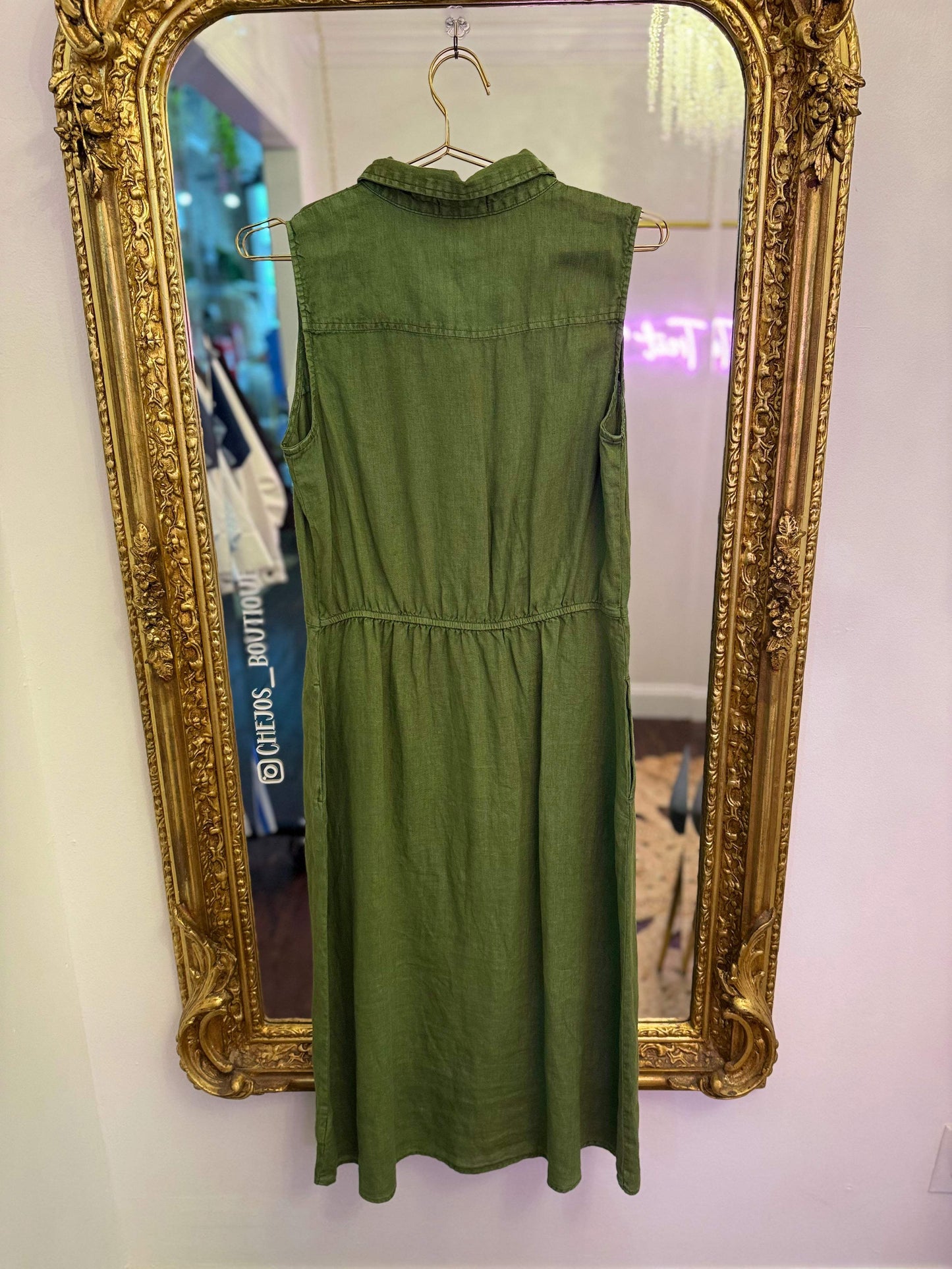 Bowie Button Down Sleeveless Midi Dress - Olive | Kut from the Kloth