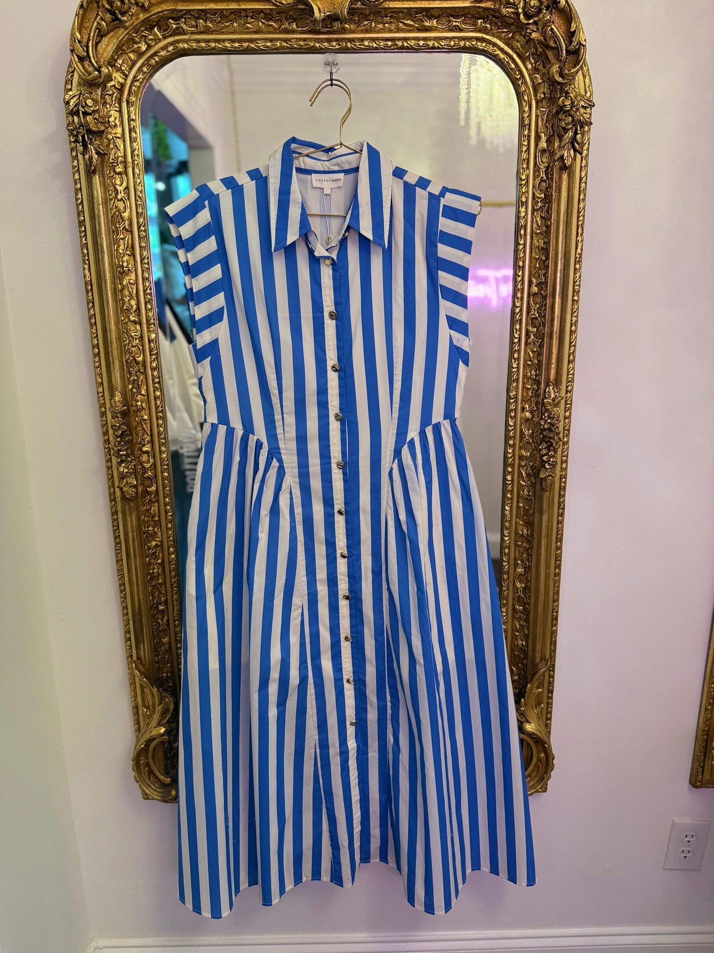 Zola Striped Midi Cap Sleeve Dress