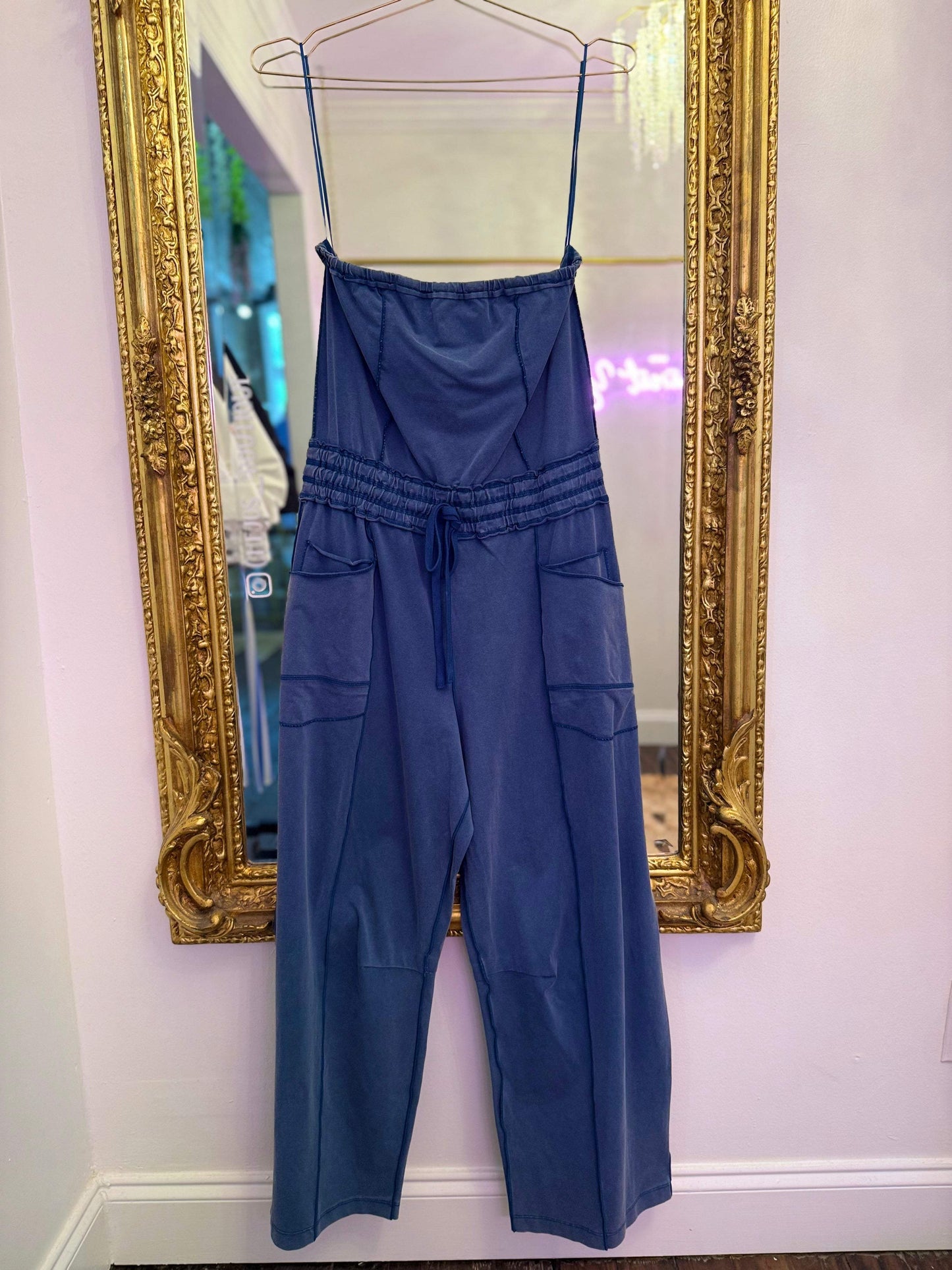 Free Bird Distressed Strapless Jumpsuit