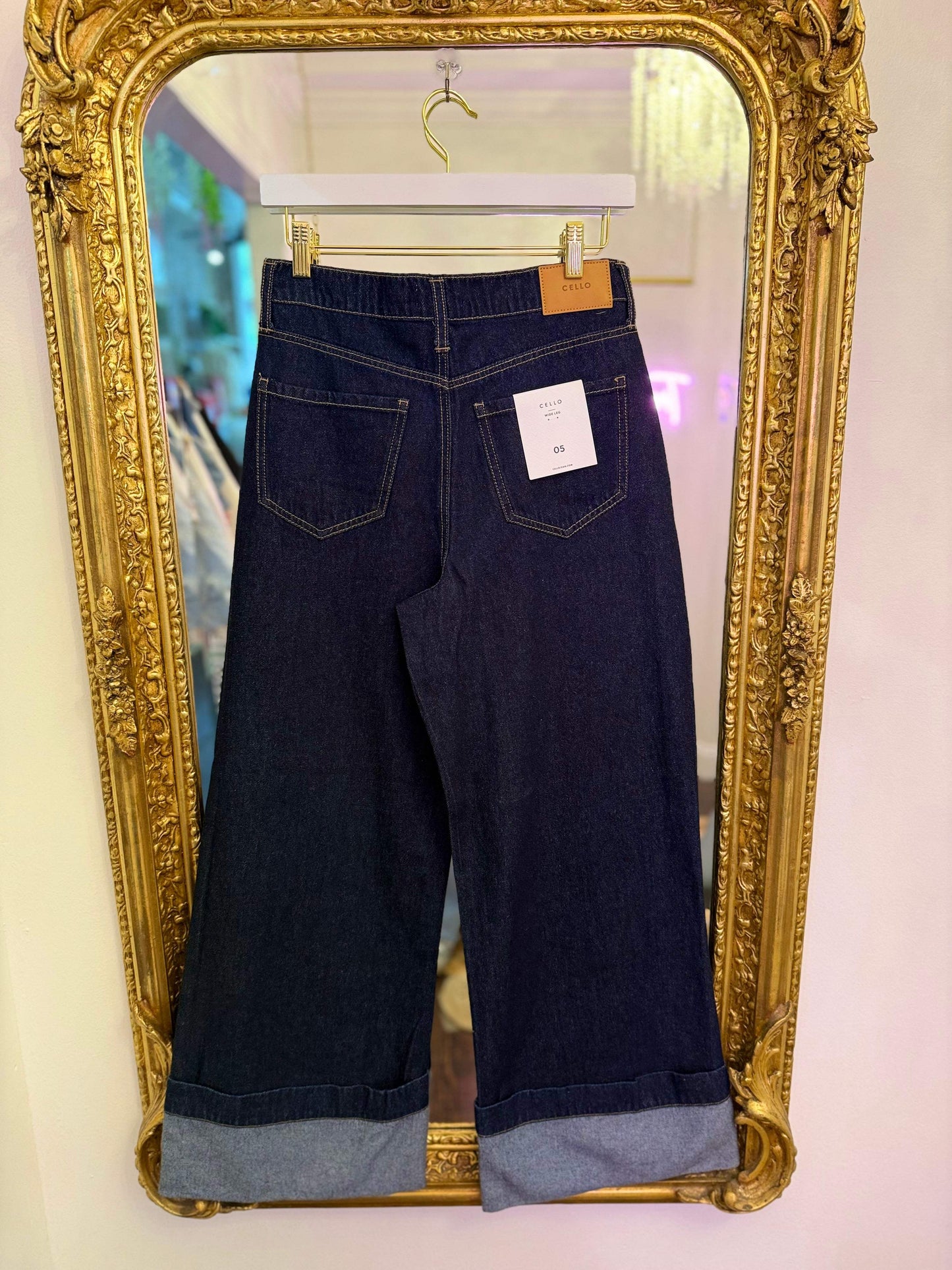Juni Wide Leg Cuffed Rhinestone Jeans