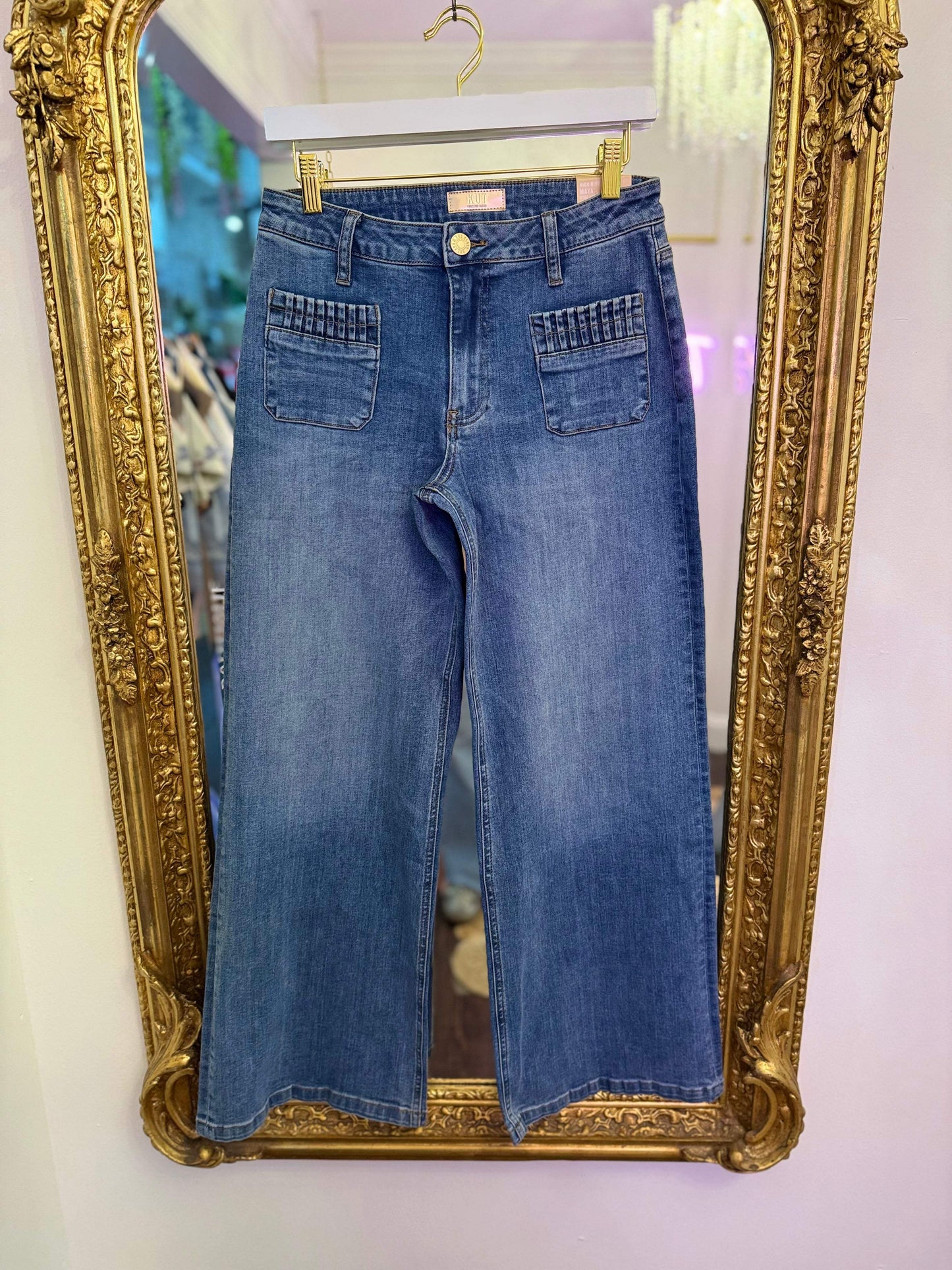 Maya High Rise Wide Leg Patch Pocket Ruched Jeans | Kut from the Kloth | PLUS SIZE AVAILABLE